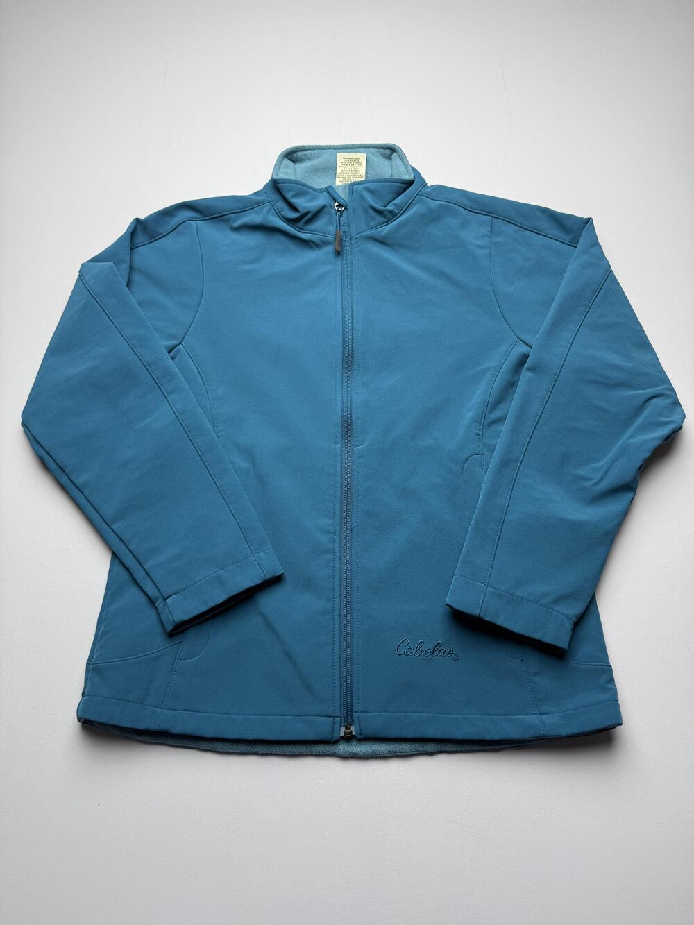 Cabela's Jacket Womens Medium Blue Softshell Full Zip Pockets Outdoor Warm